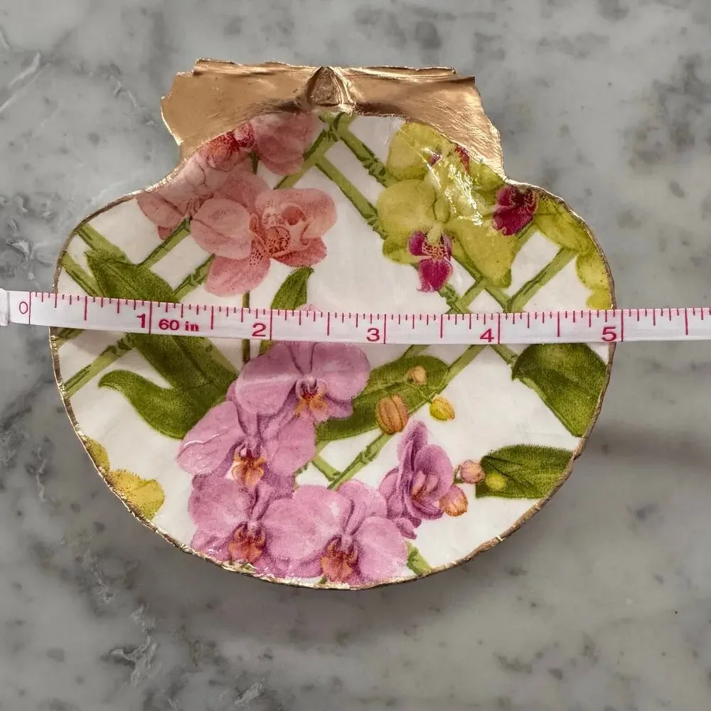 Pink Orchid Bamboo Shell Trinket Dish, Botanical Ring Dish